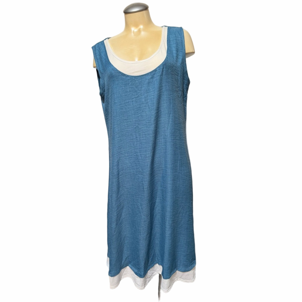 Eggshell Blue Sleeveless Dress White Trim Semi Casual Dressy Spring Summer XL